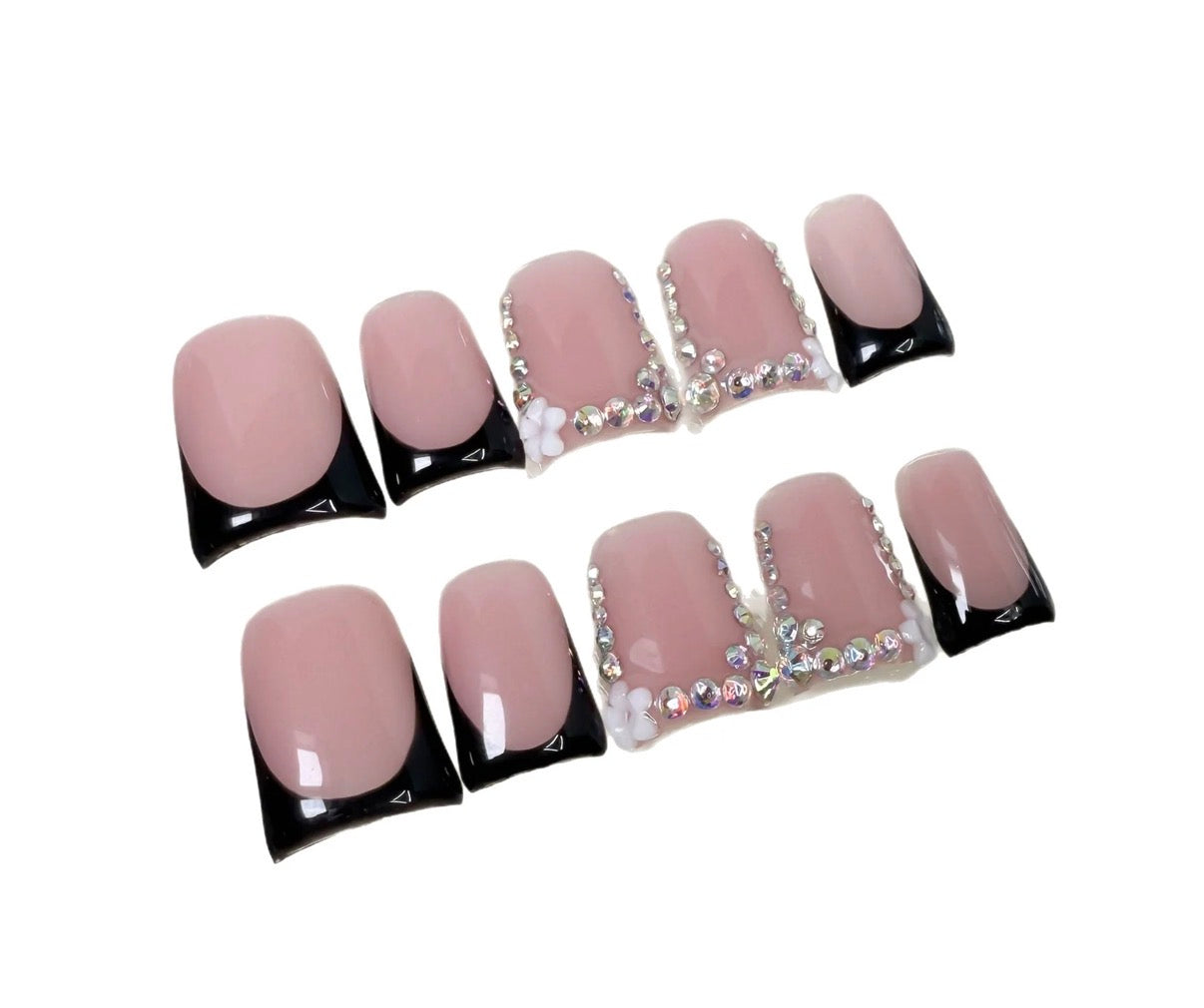 Bianca – Black Diamond French Flare Tip Press-On Nails