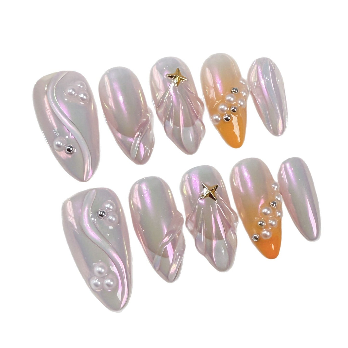 Pearl Aurora Wave Series Press-On Nails