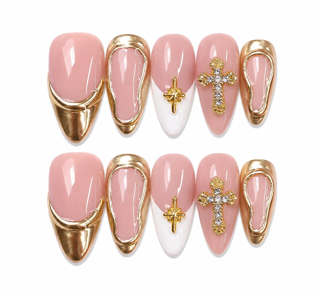 Golden Grace- Chrome Gold Almond Press On Nails