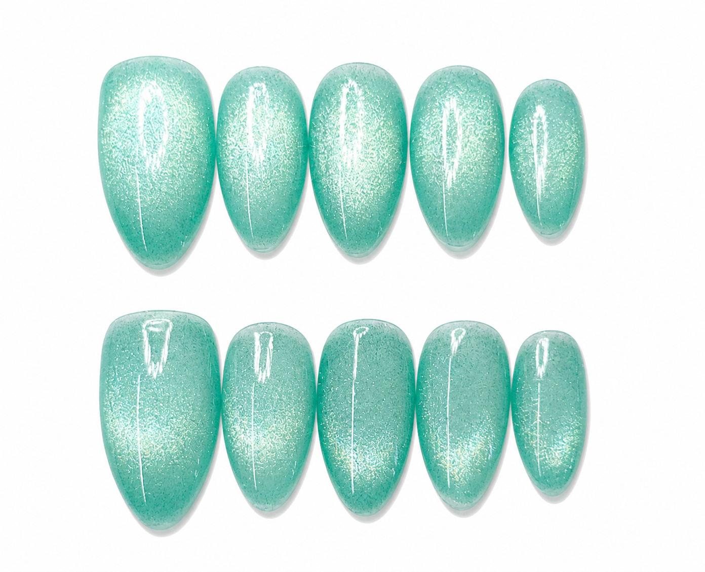 Ava – Icy Mint Glow Short Almond Press On Nails CB07