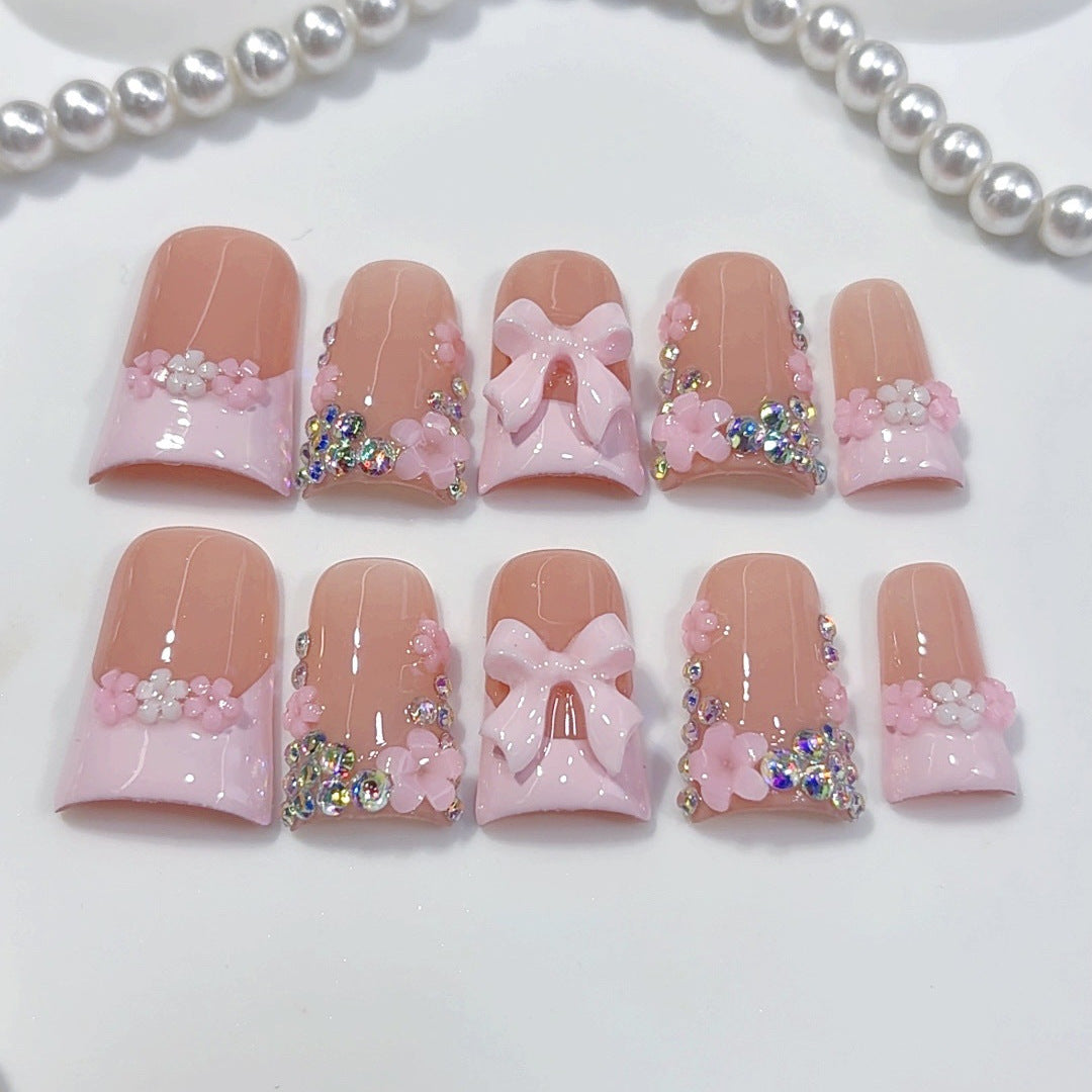 Princess– French Bows Flare Square Press-On Nails