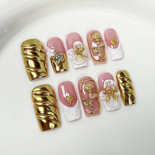 Golden Blossom Series Press-On Nails