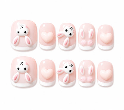 KIDS Collection: Bunny – short round handmade kids press-on nails