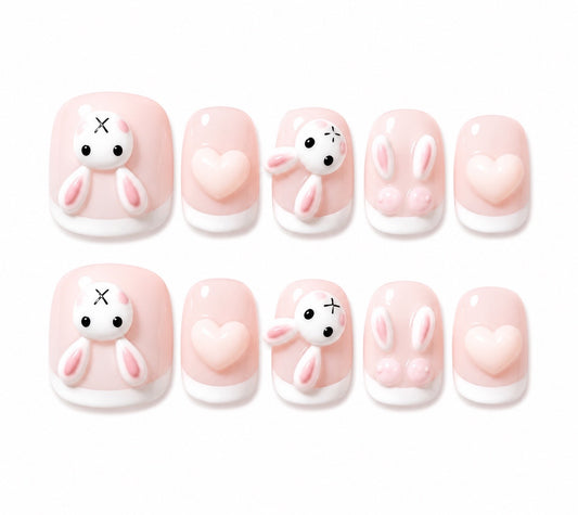 KIDS Collection: Bunny – short round handmade kids press-on nails