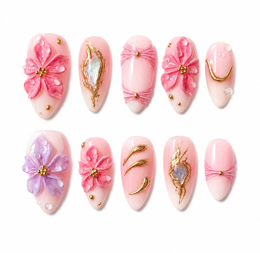 Sasha - 3D Floral Almond Press-on Nails