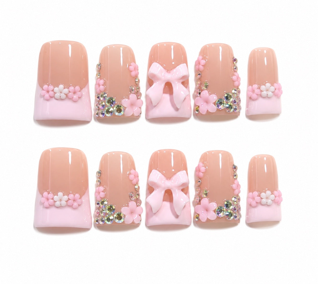 Princess– French Bows Flare Square Press-On Nails