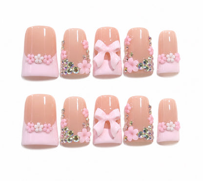 Princess– French Bows Flare Square Press-On Nails