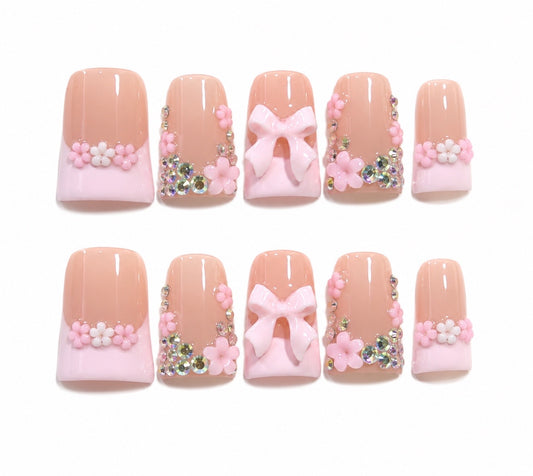 Princess– French Bows Flare Square Press-On Nails
