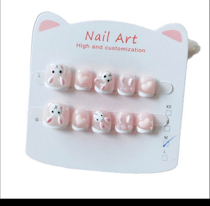 KIDS Collection: Bunny – short round handmade kids press-on nails