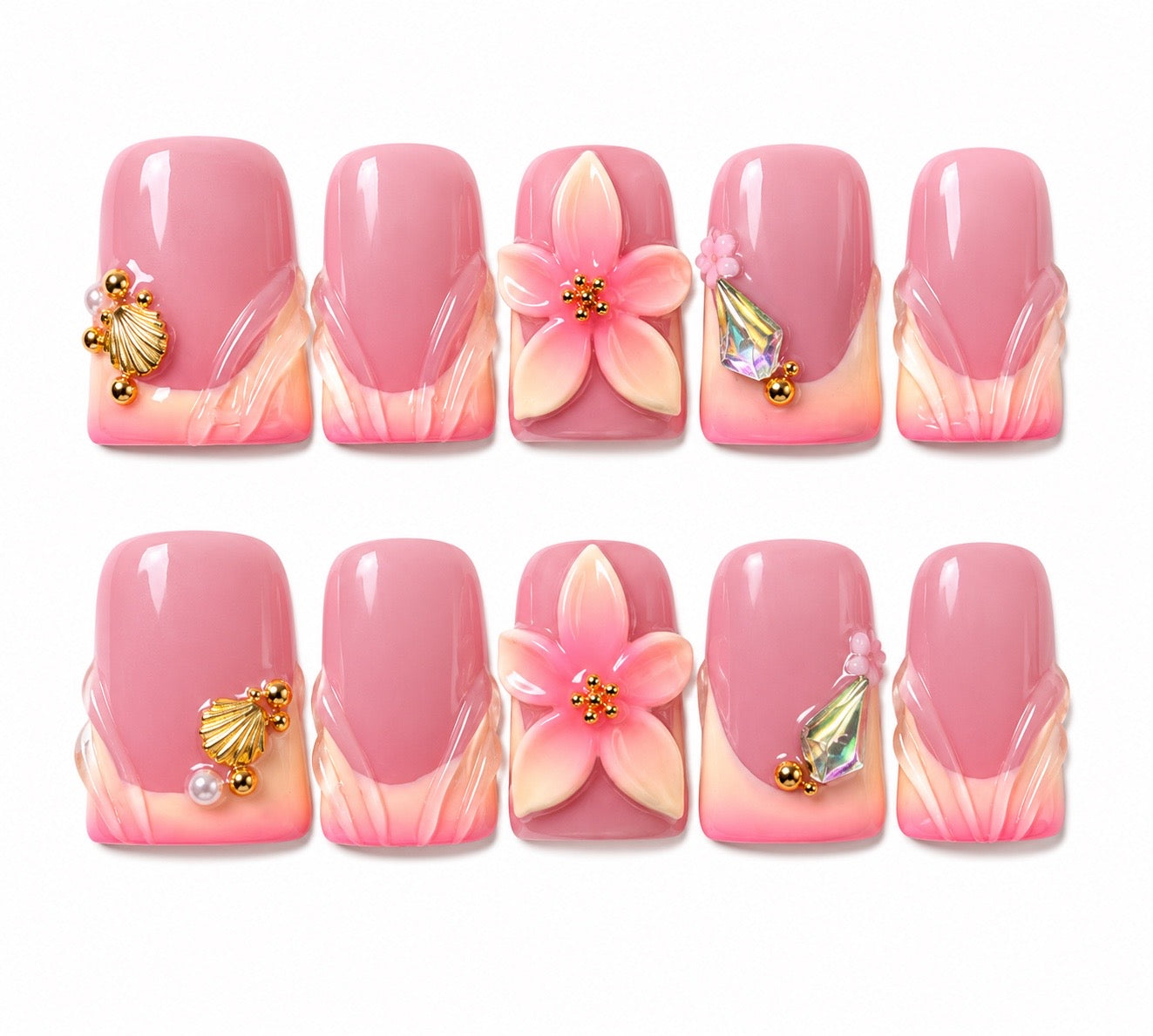 Lala- Blush Flower Petal Charms Press On Nails