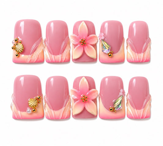 Lala- Blush Flower Petal Charms Press On Nails