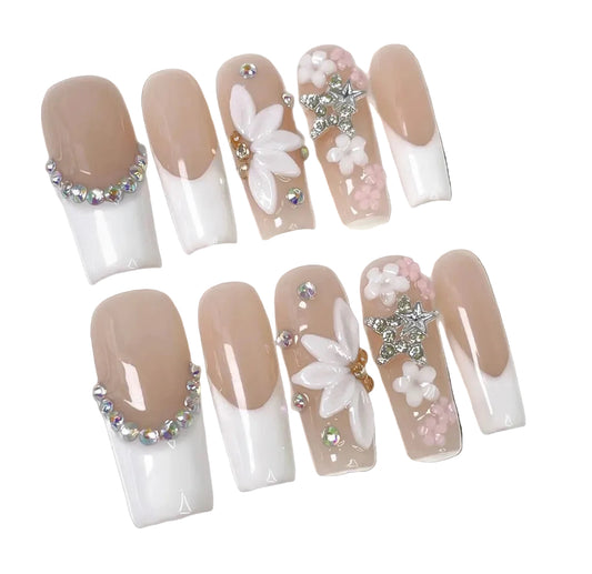 Frenchie Floral Diamonds Press On Nails