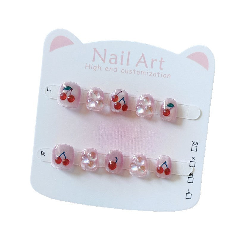 KIDS Collection: Cherries– short round handmade kids press-on nails