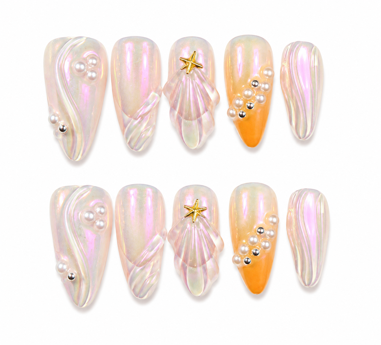 Pearl Aurora Wave Series Press-On Nails