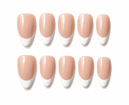 Chloe – Classic French
 - Hand painted Press On Nails