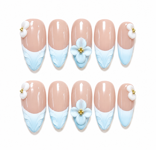 Ocean Vibe- Almond French Press On Nails