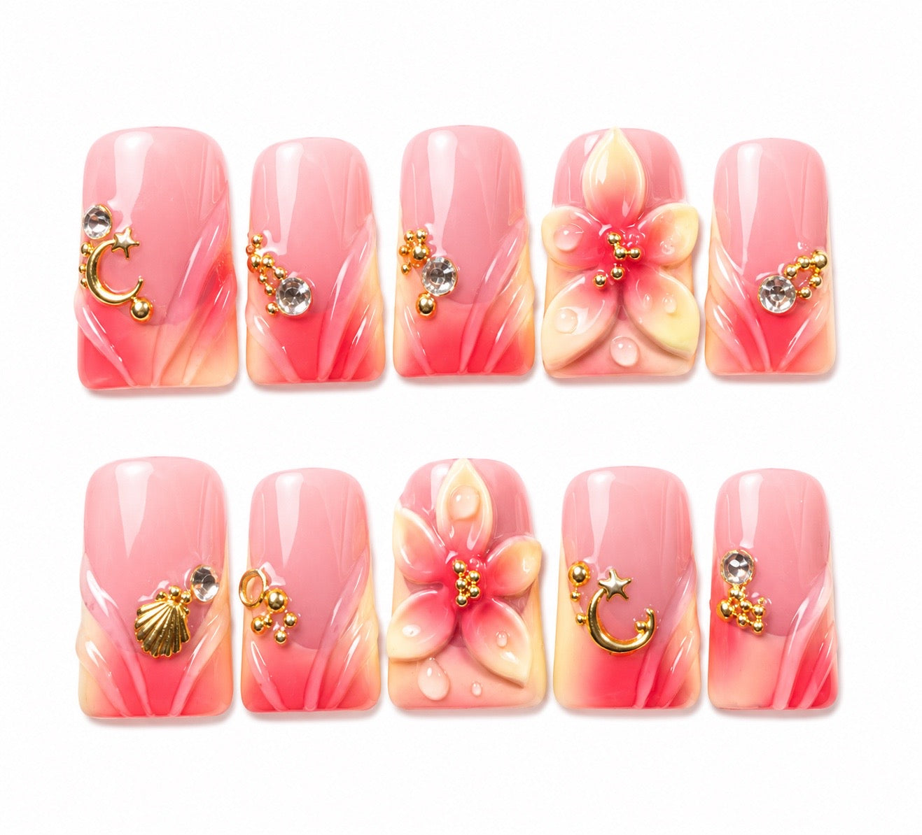 Cali Coral- Seashell French Ombré  Press On Nails