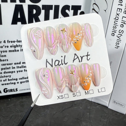 Pearl Aurora Wave Series Press-On Nails