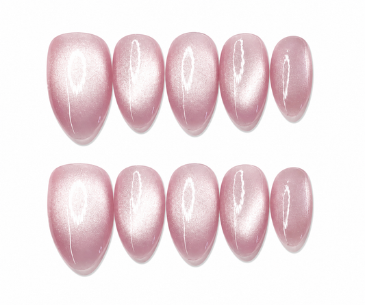 Bella – Pink Glow Chrome Short Almond Press-On Nails CB12