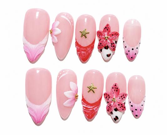 Rosalie - Floral Cow Print Press On Nails
