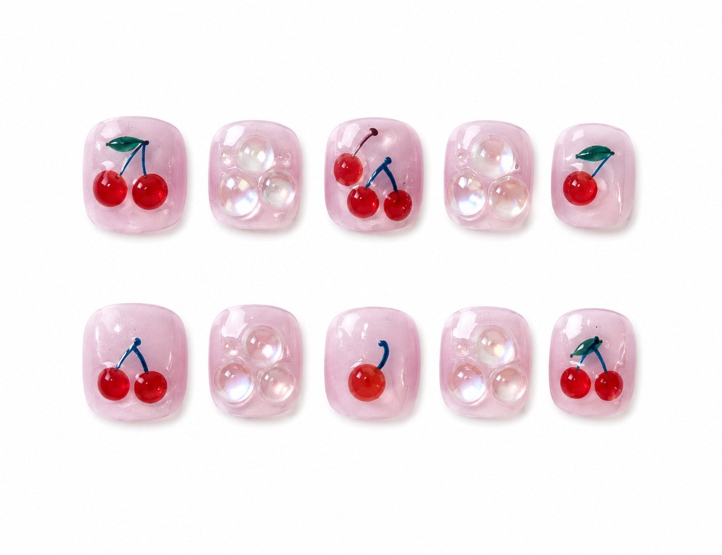 KIDS Collection: Cherries– short round handmade kids press-on nails