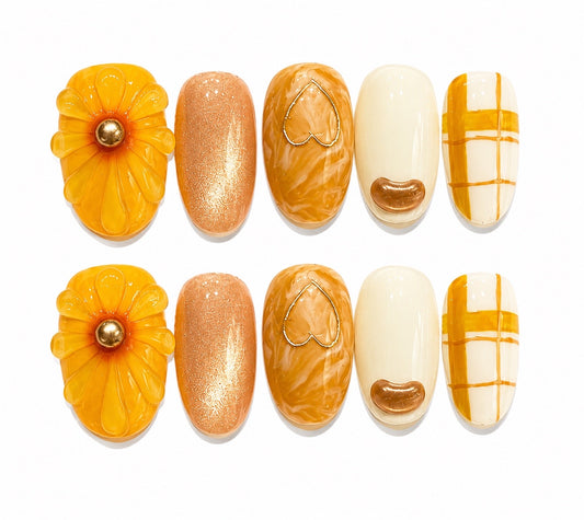 Daisy Rae - Yellow plaid Short Almond Press On Nails
