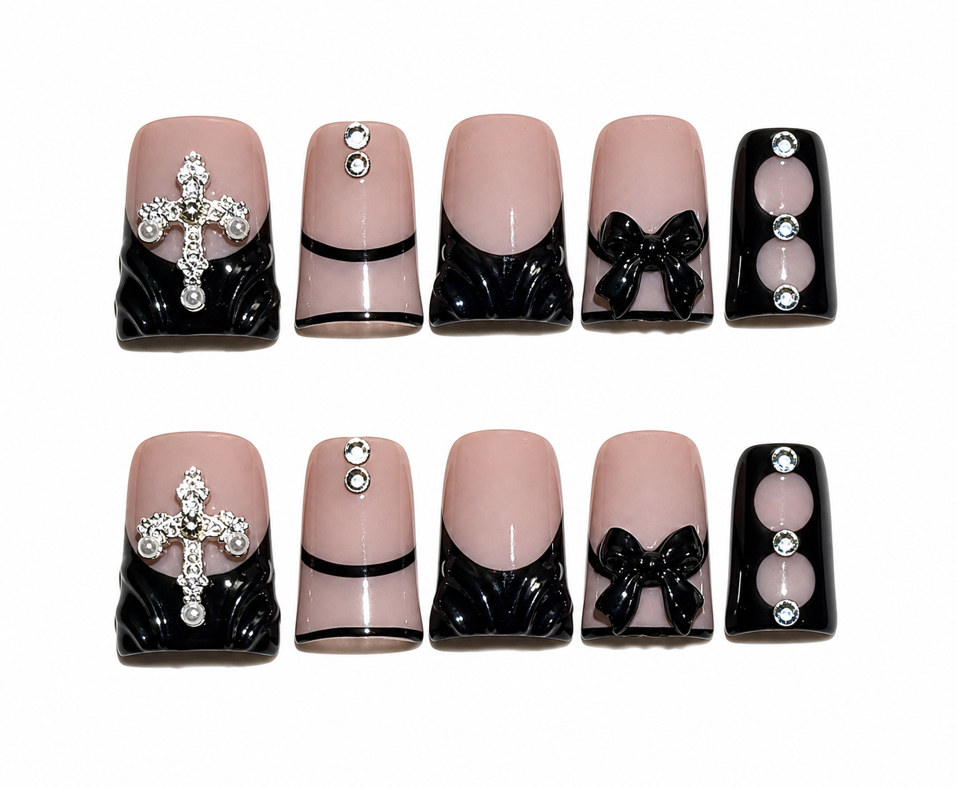 Vera – Black Bow Flare Press On Nails