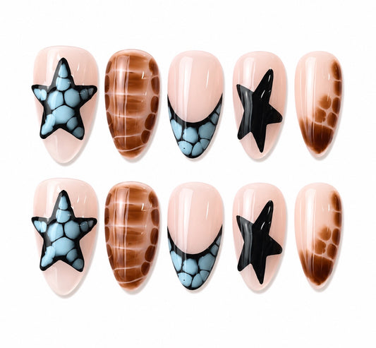 Star Capri - 3D Star Animal Print Press On Short Nails