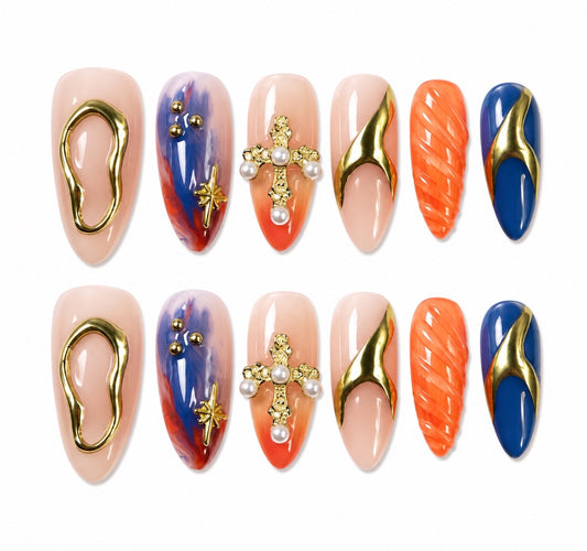 Solar Tide- Almond Medium Length Chrome Ombré Press-On Nails