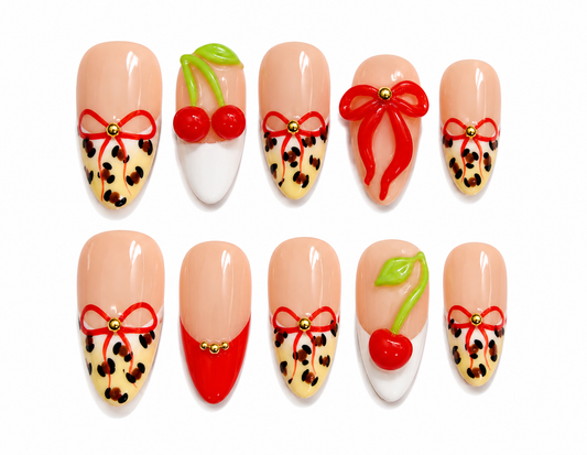 Scarlett – Cherry Bomb Medium Length - Almond Press On Nails