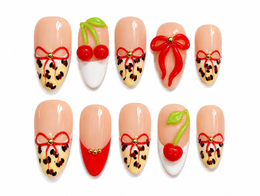 Scarlett – Cherry Bomb Medium Length - Almond Press On Nails