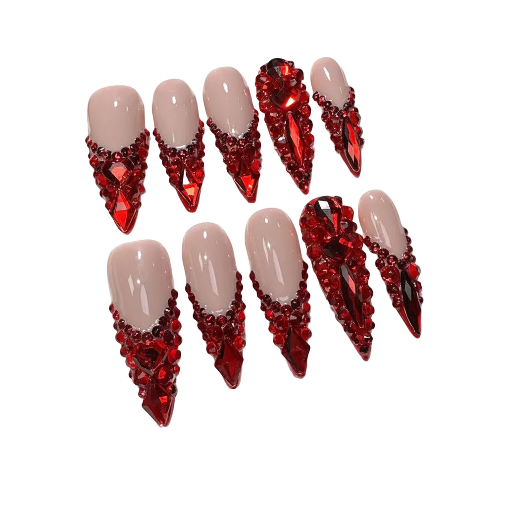 Ruby Red Diamonds Press On Nails