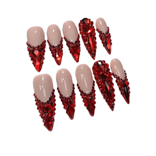 Ruby Red Diamonds Press On Nails