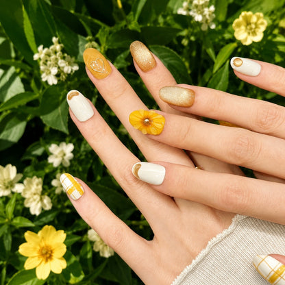 Daisy Rae - Yellow plaid Short Almond Press On Nails