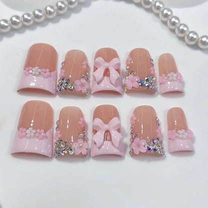 Princess– French Bows Flare Square Press-On Nails