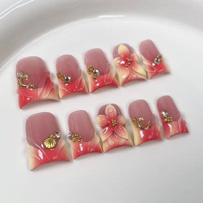 Cali Coral- Seashell French Ombré  Press On Nails